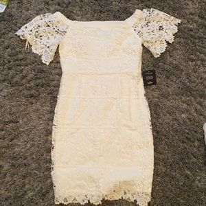 LuLus white lace off the shoulder dress.